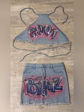 Dolls Kill x Bratz “Strike a Pose” Airbrushed Denim Matching Set